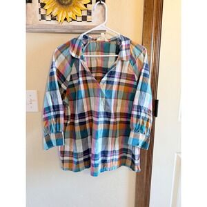 Seasalt Cornwall Bryn Top US 10 Organic Cotton Plaid Women's